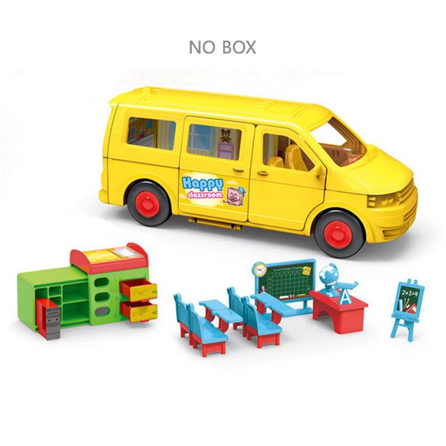 Forest Animal School Bus Desk 1:12 Tent Toy Bus Set Brown Rabbit School Desk Girl Pretend Play House Amusement Park Kids Toys: Yellow School Bus
