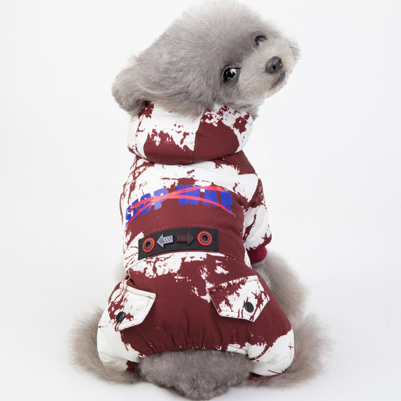 100%  bomulds vandtæt hundefrakke vinter hvalpetøj camo mønster lille hundejakke chihuahua bulldog yorkie mops tøj s-xxl: Rødvin / Xxl