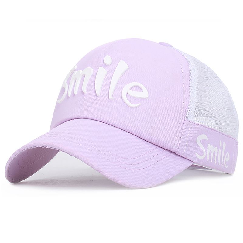 Peaked Cap With Adjustable Back Closure Children Summer Smile Letter Printed Mesh Baseball Hat Headwear Outdoor Sports Wear