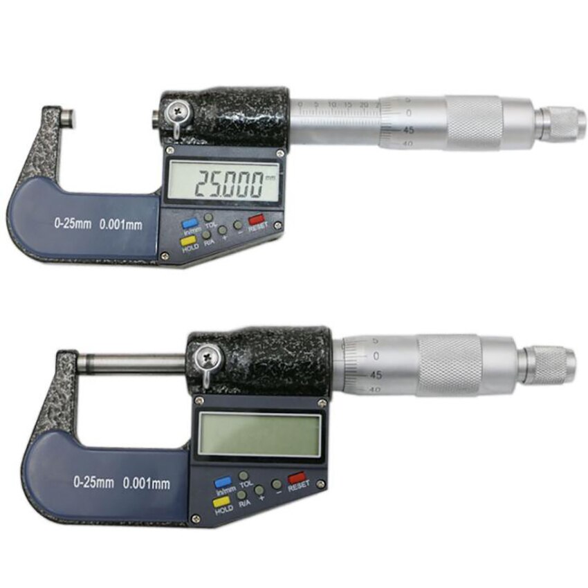 Elektroniczny cyfrowy mikrometr, Cal/mm 0-25mm zakres pomiarowy, rozdzielczość 0.001mm zewnętrzny mikrometr, futerał ochronny