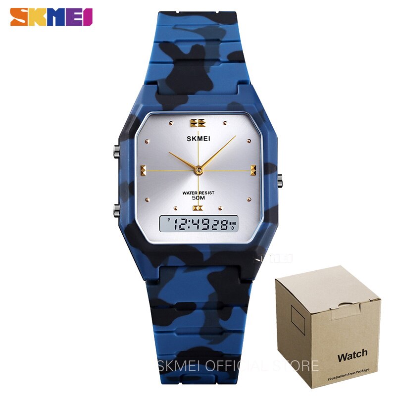 SKMEI 3 temps adolescent montres Chrono alarme enfants montre Sport numérique garçons filles heure étanche relogio infantil 1604: BlueCamo with box