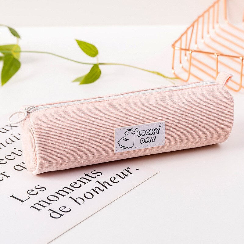 Korean School Pencil Case Kawaii Pen Case for Girls Boys Corduroy Zipper Pencilcase Stationery Cute School Office Supplies: pink