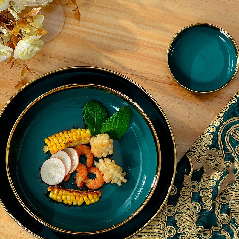 1pcs Green Porcelain Plate ceramic Dinner Plate Tableware Dinner Set Phnom Penh Exquisite Dinnerware Big Soup Ladle Leak Spoon