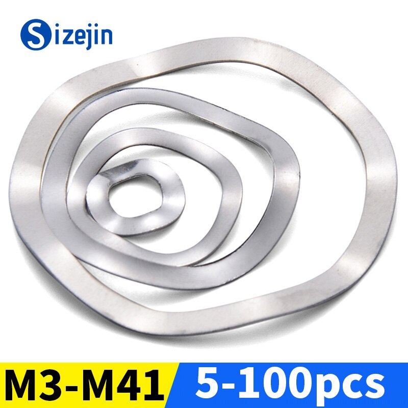 304 Stainless Steel Three Wave Washers Spring Washer M3 M4 M5 M6 M8 M10 M12 M14 M16 M19 M23 M25 M27 M31 M39 M41 5-100PCS