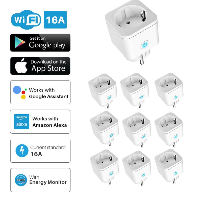 Smart Wifi Plug Adapter 16A Eu Remote Voice Control Power Monitor Stopcontact Timing Functie Werk Met Alexa Google Thuis tuya