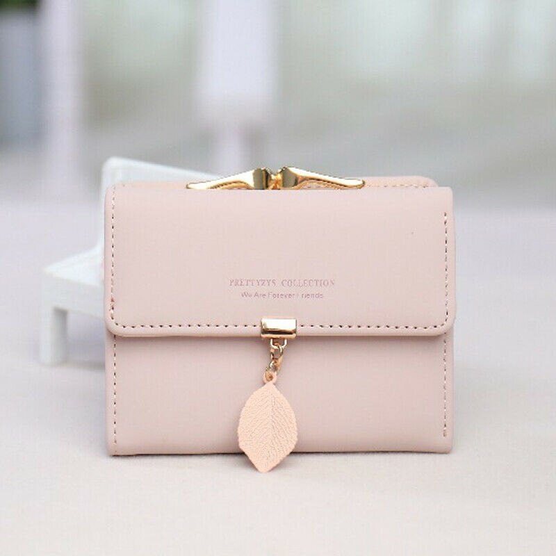 Women's Short Wallet PU Leather Leaf Tassel Clutch Portable ID Credit Card Holder purse: Pink