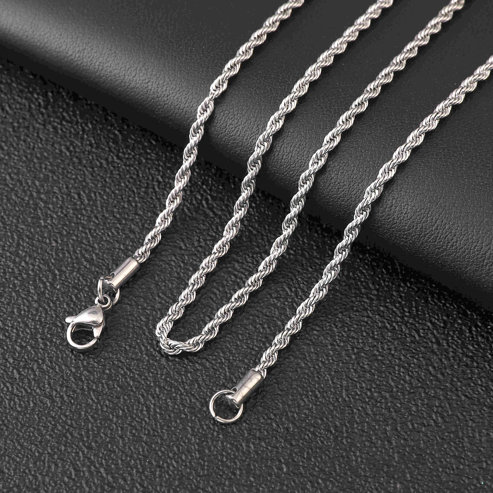 2,5 mm/3 mm/4 mm/5 mm/6 mm Cadena de cuerda trenzada de acero inoxidable Collar de color plateado para hombres y mujeres