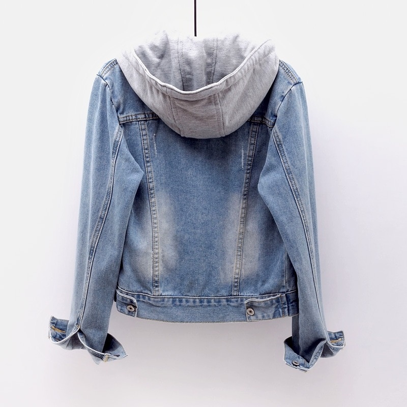 Dame jeans jakker korte afsnit forår hætte pige denim jakke s -5xl stor størrelse frakke kvindelige studerende jean jakke