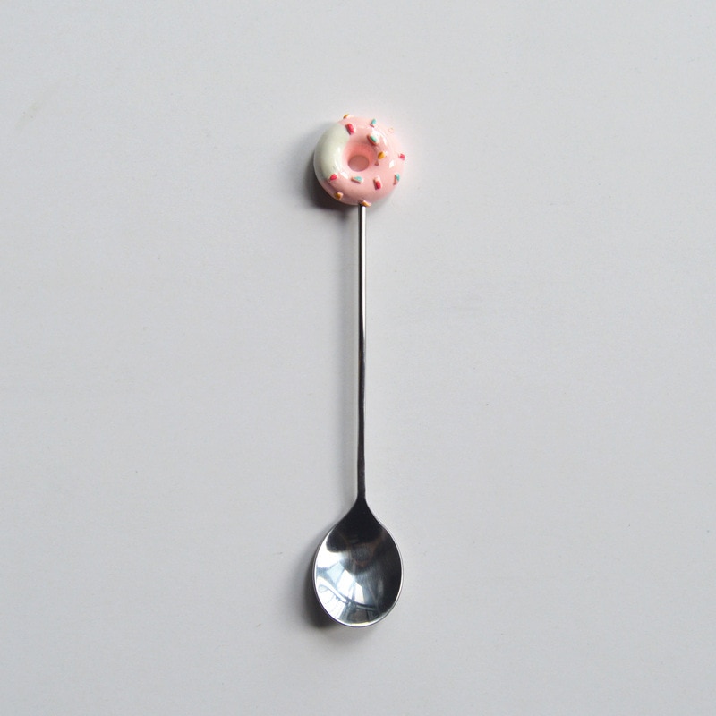Cuillère à beignet en acier inoxydable, gâteau café Dessert thé glaces cuillères à remuer bonbons cuillère à thé mignonne de dessin animé 1 pièce