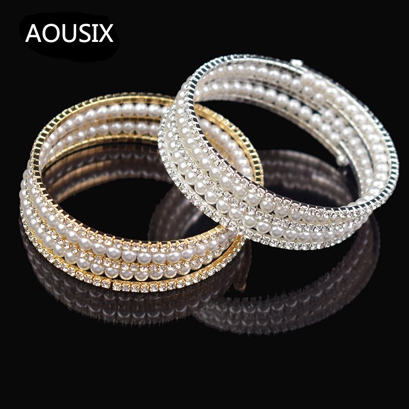 Krystal imiteret perle flerlags bredt armbånd bryllupsarmbånd til kvinder forgyldt #39 stretching armbånd smykker
