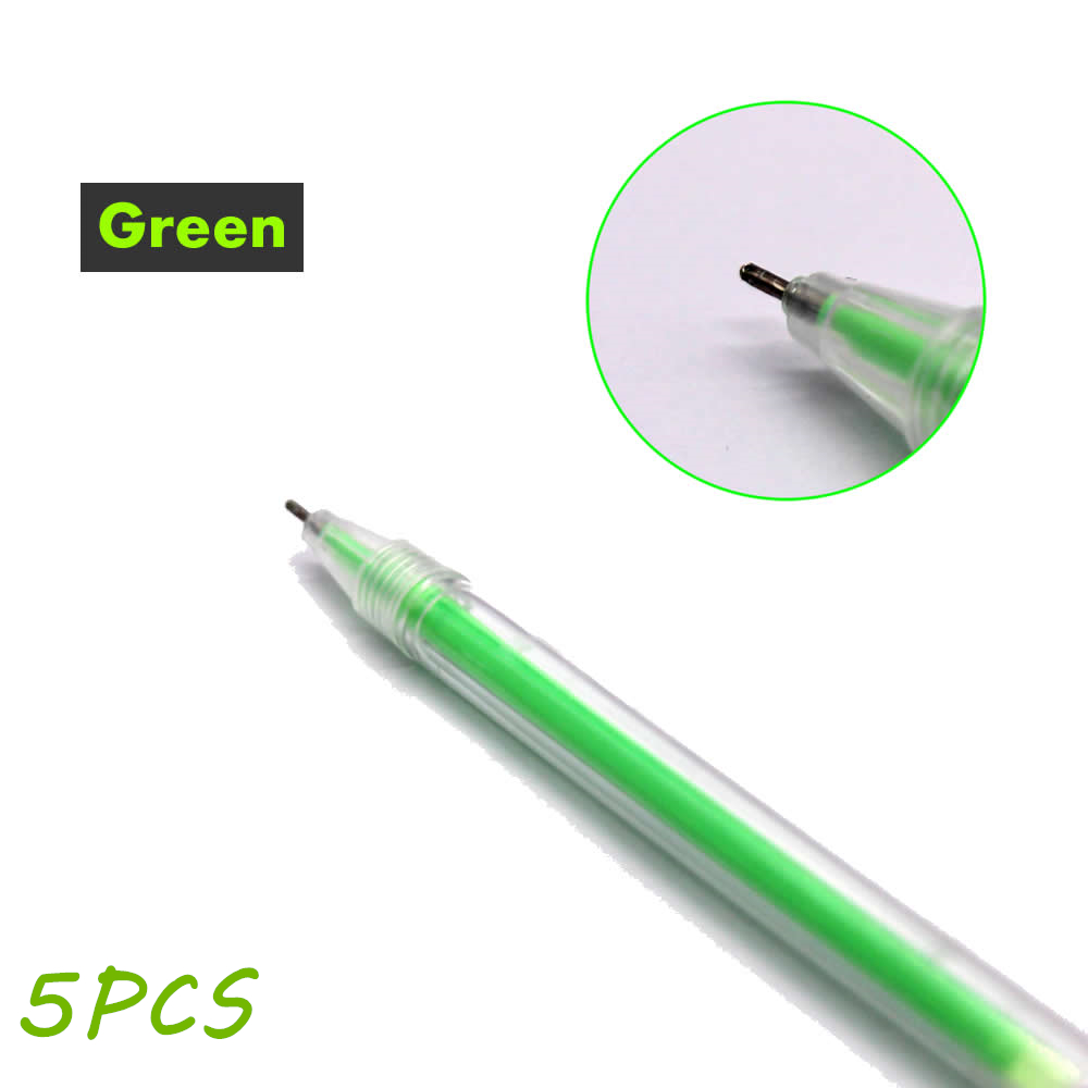 9Pcs 0.6Mm White Ink Gel Pen Highlight Marker Pen Fine Tip for Student Stationery Drawing Art Writing School Supplies: Green 5PCS