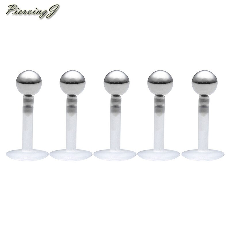 durchbohren 8mm einstellen, 5 stück lippenpiercings , 16g acryl-stifte , 1/4 -zoll-edelstahlkugel, Monroe-lippenpiercing, labret-Ring, körperschmuck , 6mm stifte: 5 stück weiß / 6mm