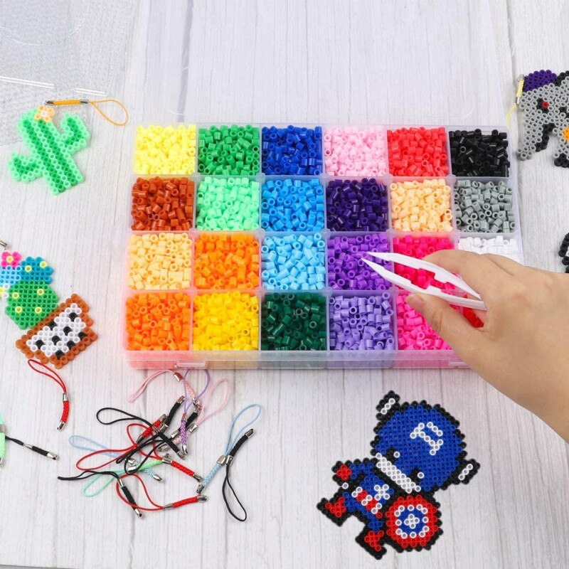 Koraliki Hama 5mm zestaw 24 kolory koraliki robić łączenia zestaw rzemieślniczy, 4 duże Pegboards, 2 papier robić prasowania, pincety puzzle 3d świąteczne zabawki prezentowe