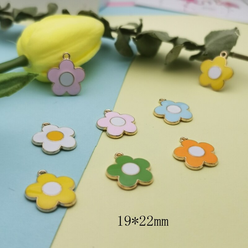 10PCS Colorful Flowers Enamel Charms Gold Tone Little Flower Alloy Pendants Fit Making Earring Hair Jewelry DIY Accessory FX494