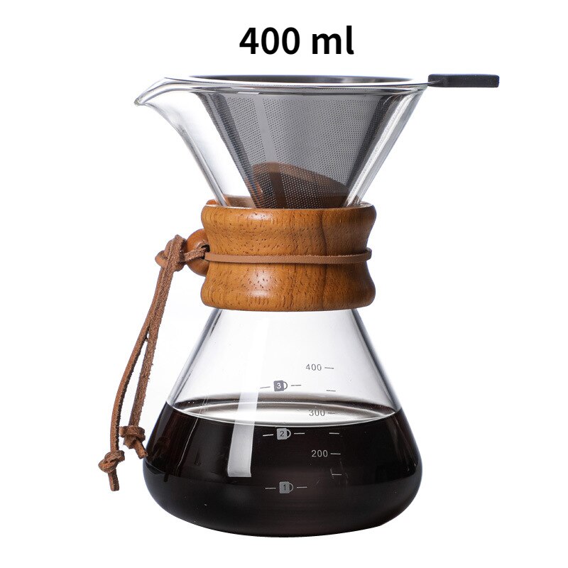 400ML/600ML Handmade Coffee Pot Coffee Maker Coffee Pot Espresso Coffee Machine with Stainless Steel V60 Filter Pot: 400ml with filter 02
