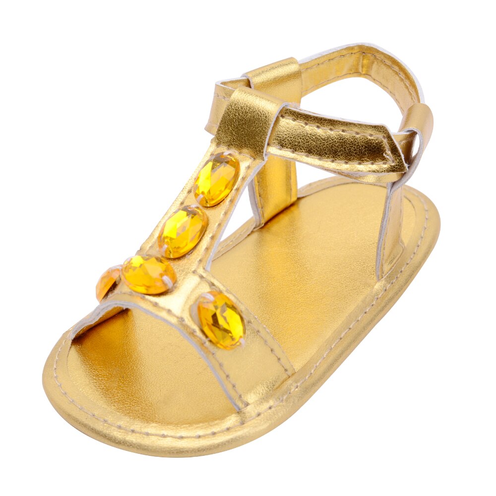 Baby Shoes Girl Boy Sandals Toddler Infant PU Soft sole Solid Diamond Outdoor walking Prewalker Summer baby shoes: Gold / 13-18 Months