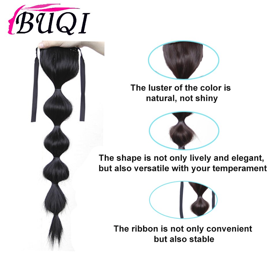 Buqi kvindeligt glat syntetisk hår boble hestehale afro puff ribbon pony hale hair extensions