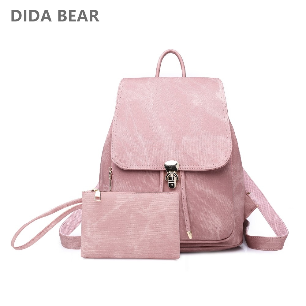 DIDABEAR 2pcs Set Bag Women Leather Backpack School Backpacks For Teenage Girls Female Rucksack Bolsas Mochilas Black