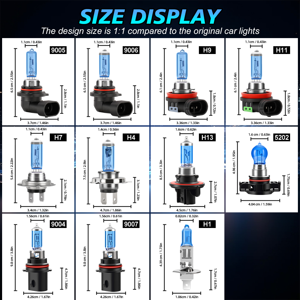 2pcs Super Bright H7 Halogen Headlight Bulbs 12V Car Headlamps 100W H1 H4 H11 9005 9006 5202 880 Halogen Lamps 6000K Fog Lights