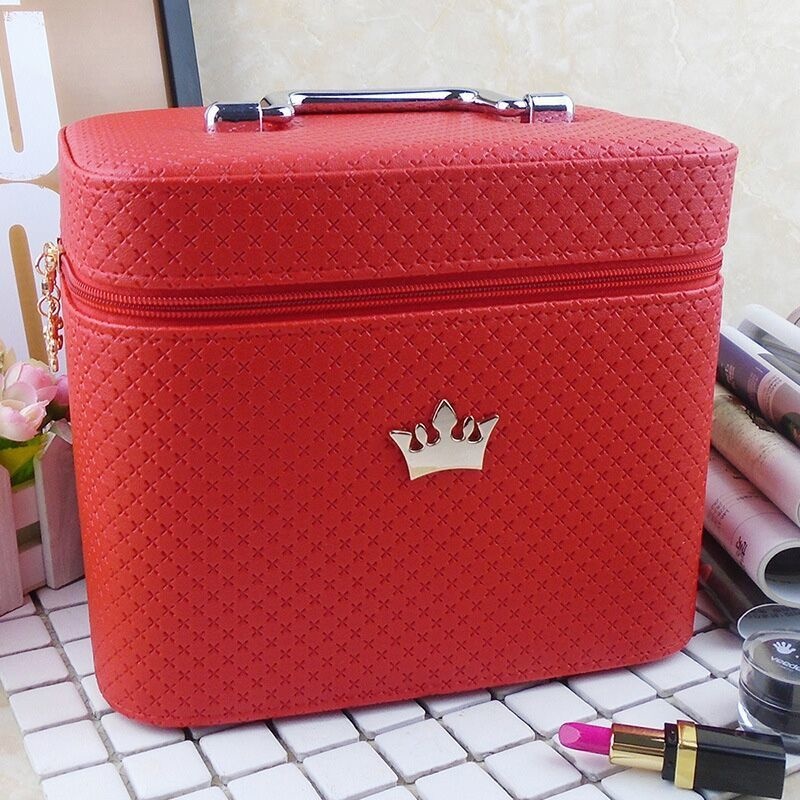 Vrouwenkroon grote capaciteit make-up organizer draagbaar beroep cosmetische tas schoonheidsborstel opslag was toiletartikelen: L rood
