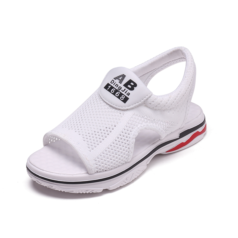 Sandales de sport pour femmes 35 à 40, nouvelles chaussures d&#39;été tissées en maille décontractées pour femmes, sandales plates creuses pour étudiantes à fond souple: WHITE / 40