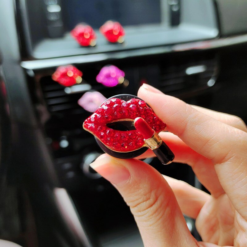 Red Diamond Lipstick Car Air Conditioner Outlet Aromatherapy Clip Red Lips Car Accessories Interior Woman Perfume Air Freshener