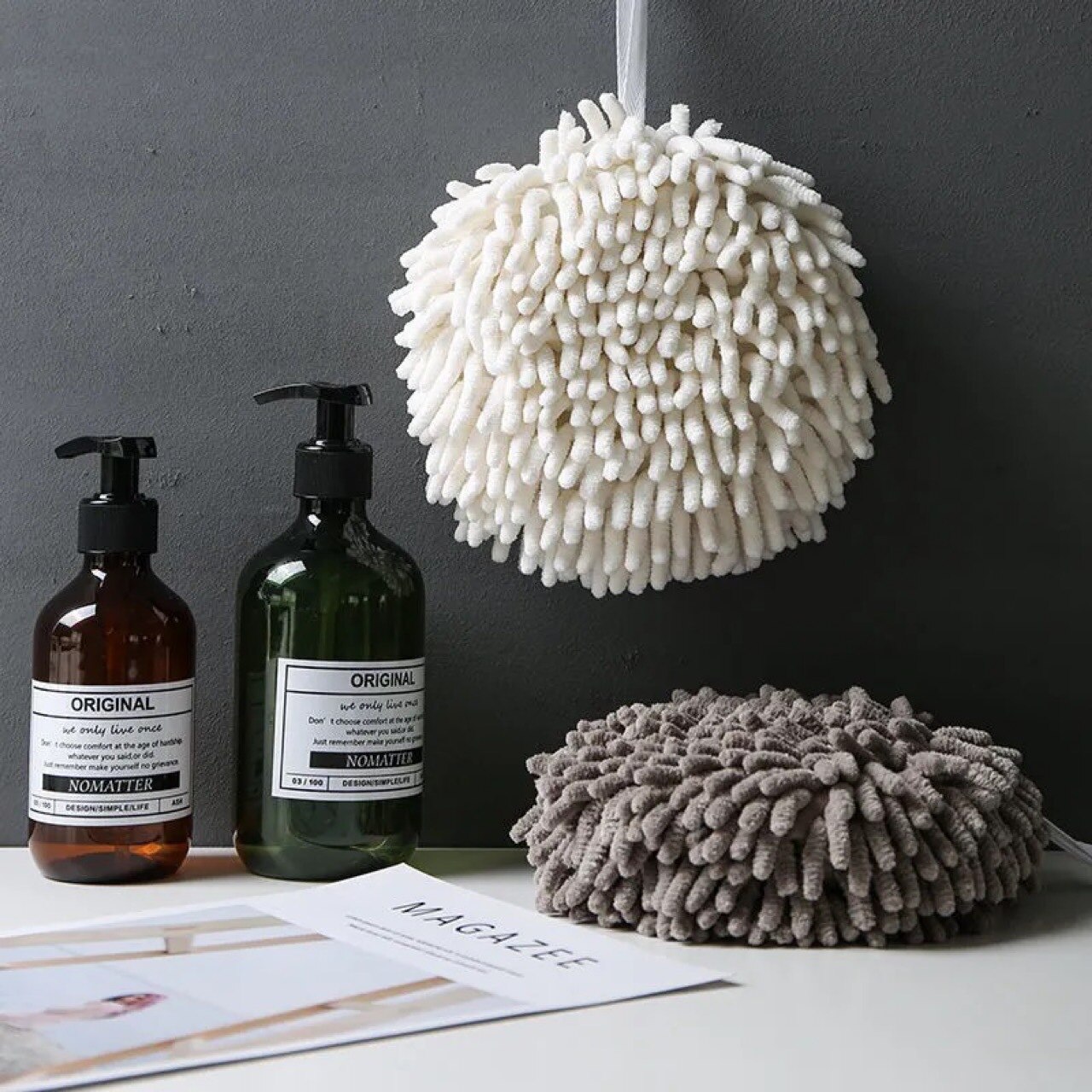 Chenille Hand Towels Kitchen Microfiber Hand Towel Ball with Hanging Loops Quick Dry Soft Absorbent Towels Bathroom Supplies