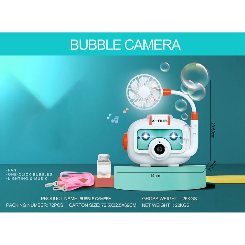 Children Cartoon Camera Blowing Bubbles Machine Toy Electric Fan Light Music Bottle Rope Style Christmas Toy Kids