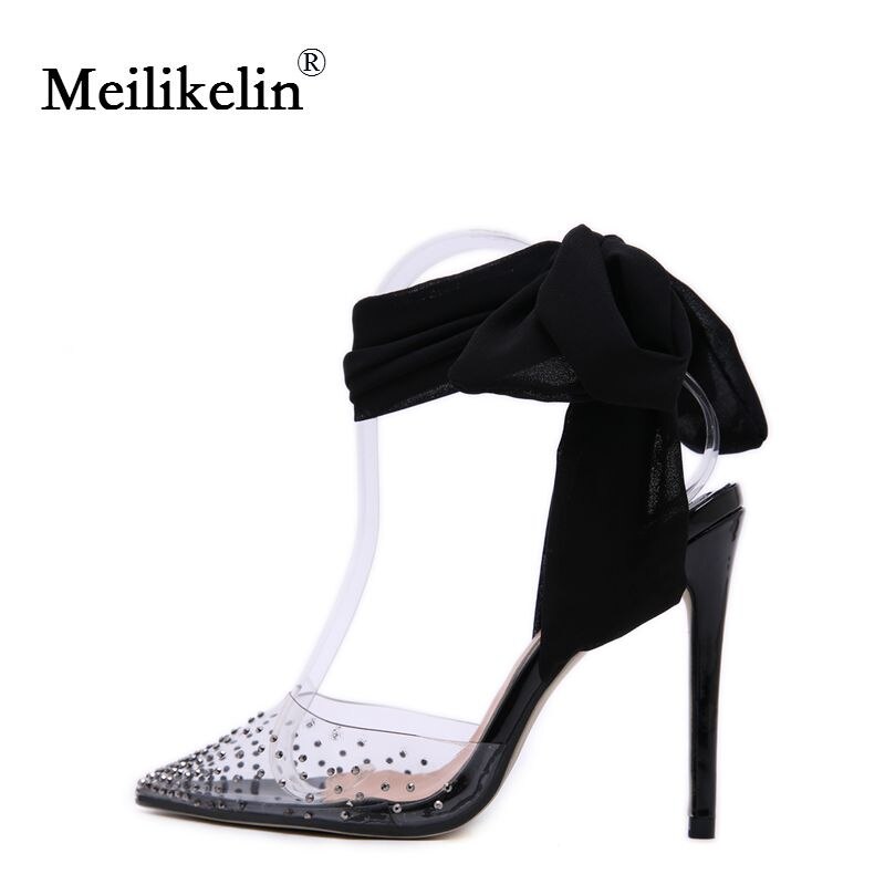 créateur chaussures pour femmes sandales pointu talons aiguilles à talons hauts cristal sandales soie écharpe blanc chaussures de mariage