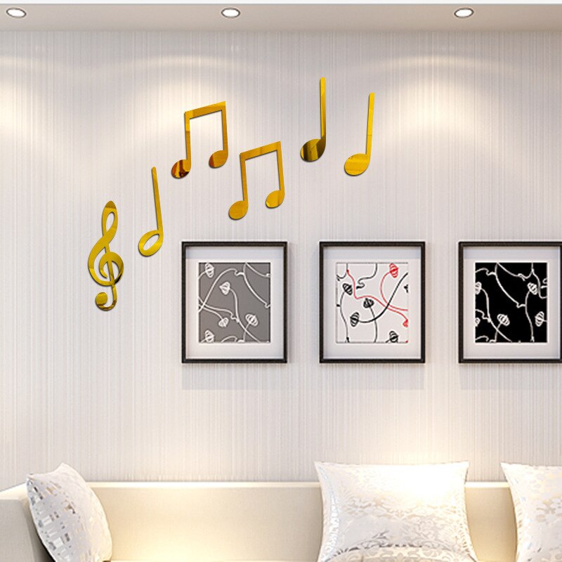Music Music Notes Mirror Sticker Classroom Dance Entrance Hotel Bar Bedroom Art Acrylic Carved Decorations: Gold