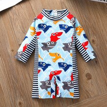Peuter Baby Jongens Meisjes Cartoon Badpak Jumpsuit Badmode Badpak Lange Mouw Streep Badpak Ropa De Varon