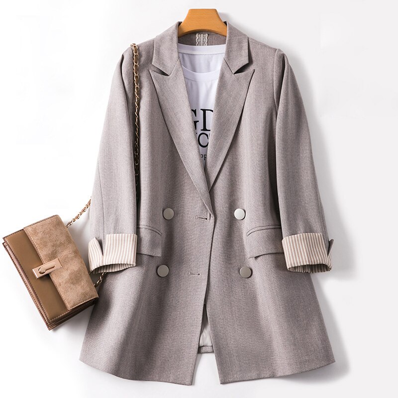 Business Interview Suits Women Work Office Ladies Long Sleeve Autumn Casual Blazers: Khaki / S