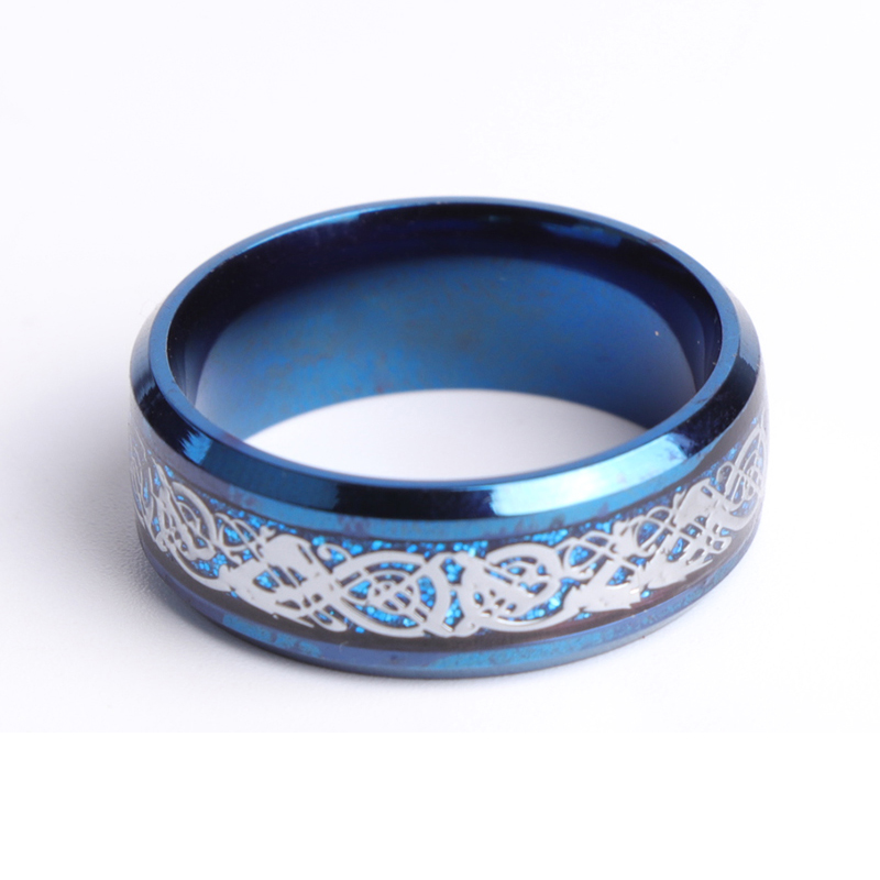 Mode Blauwe Tungsten Carbide Ring Dragon Blauw Carbon Fibre Mannen Ring Voor Vrouwen Bruiloften Klassieke Minnaar Paar Ringen