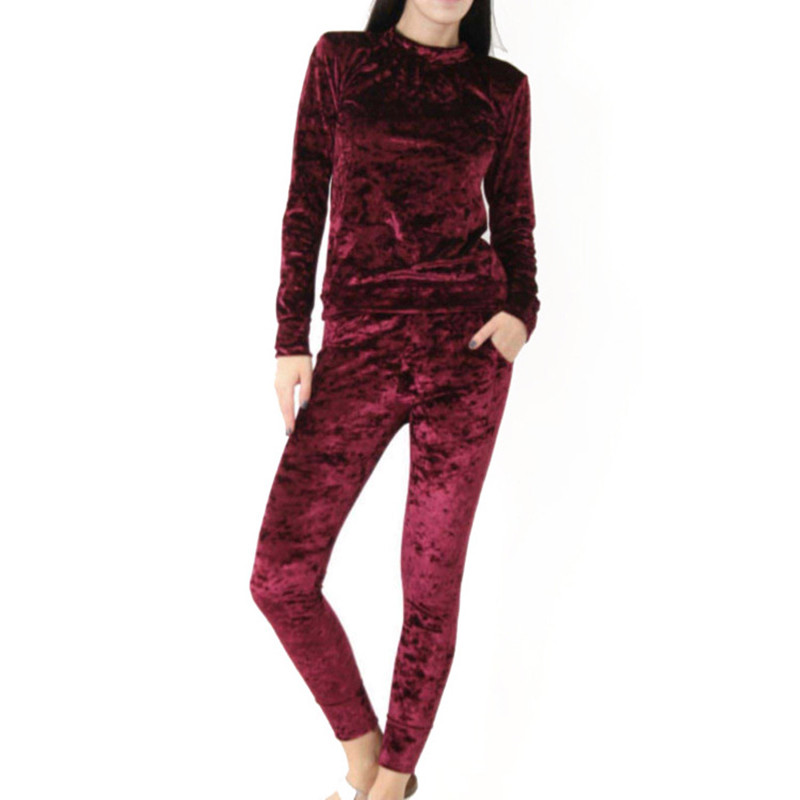 Autumn Women Warm Velvet 2 Two Piece Set Tracksuit Velor Smooth Soft Home Suit Women Fitness Set