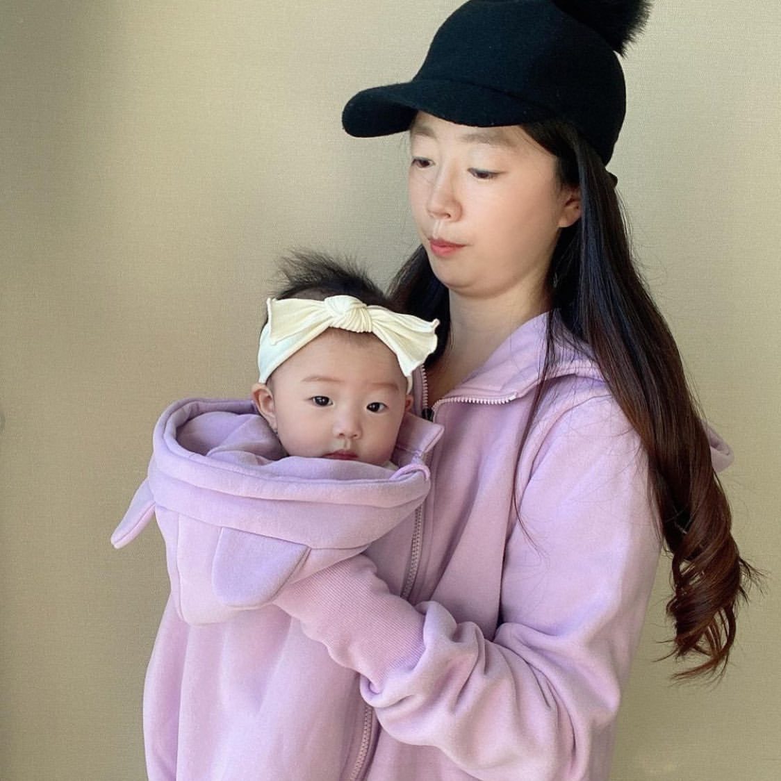 Maternity Sweatshirt Clothes Three-in-One Multifunctional Maternity Hoodie Pregnant Women Long Sleeve Hooded Sweater Jacket Coat: Purple Pink / XL(suitable for dad)