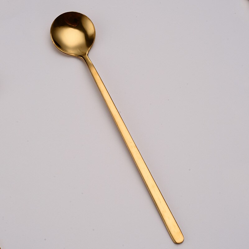 Retro bar kaffeske runde skeer guld rustfrit stål ske lang håndtag firkantet hoved ske køkken dec: Brun / 13.4cm