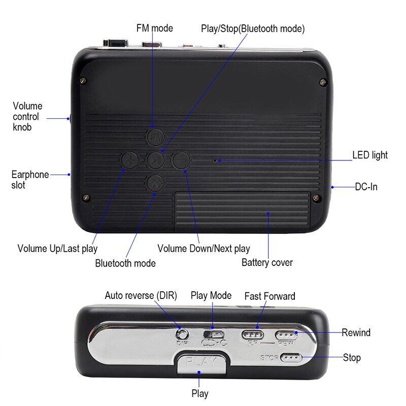 Bluetooth Kassette Spieler Tragbare allein Kassette Spieler FM Radio Mit Auto-umkehren-funktion Bluetooth-Spieler