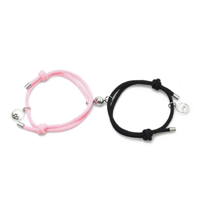 2Pcs Minimalist Lovers Matching Friendship Bracelet Rope Braided Couple Magnetic Distance Bracelet Kit Lover Jewelry: D