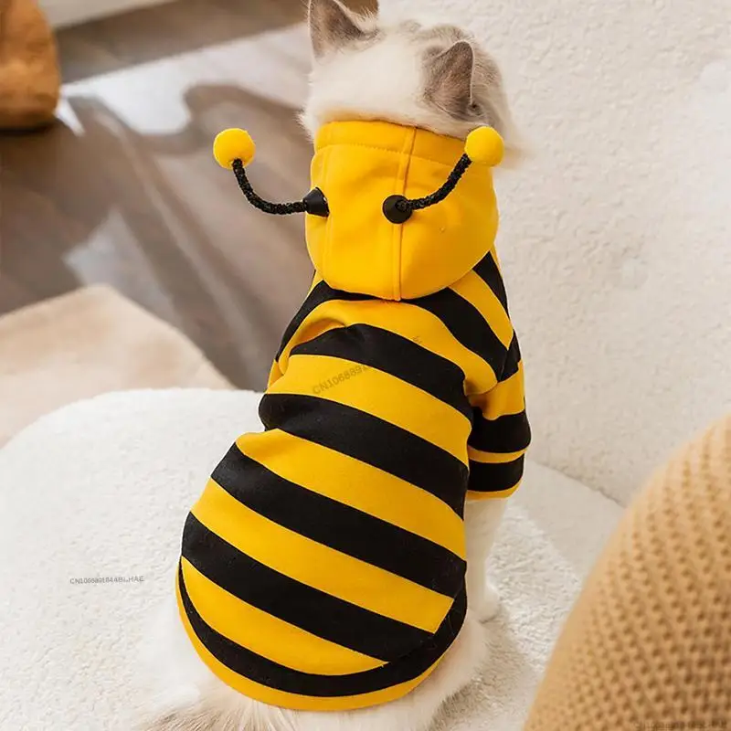 Disfraz de abeja para perro, sudaderas con capucha de Halloween para mascotas, vestido de Cosplay suave para Halloween y Navidad, ropa de Cosplay con capucha para perro, gato y cachorro