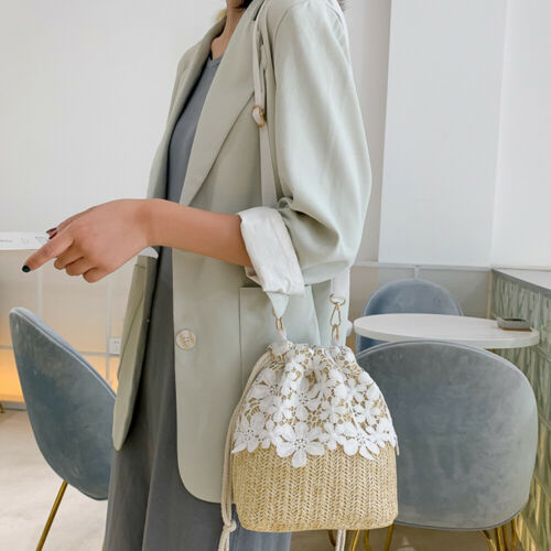 Frauen Böhmen Stroh Tasche Woven Rattan Handtasche Crossbody Sommer Strand Schulter Tasche