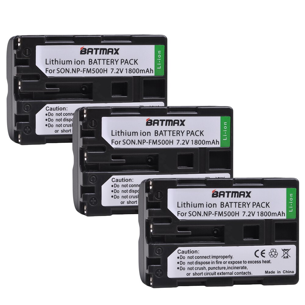 Batmax np -fm500h fm500h batteri+led usb dobbelt oplader med type c port til sony alpha  a58 dslr -a350 a 300/a350/a450/a500/a550: 3 batterier
