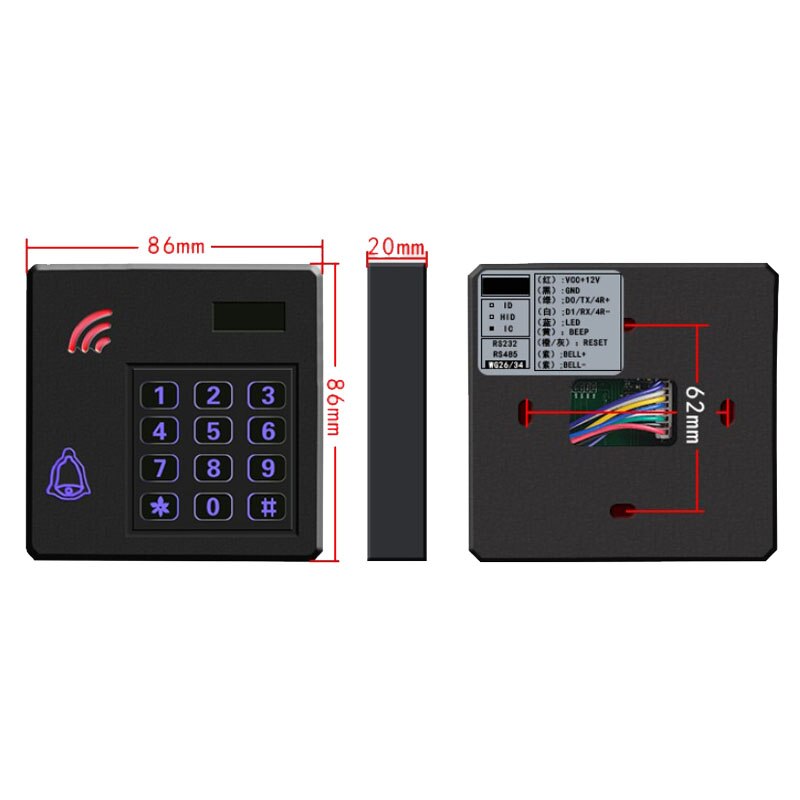 IP67 Waterproof RFID 125Khz/13.56Mhz RFID Reader 2000 User Proximity Entry Door Lock Entry Access Control Keypad Wiegand Input