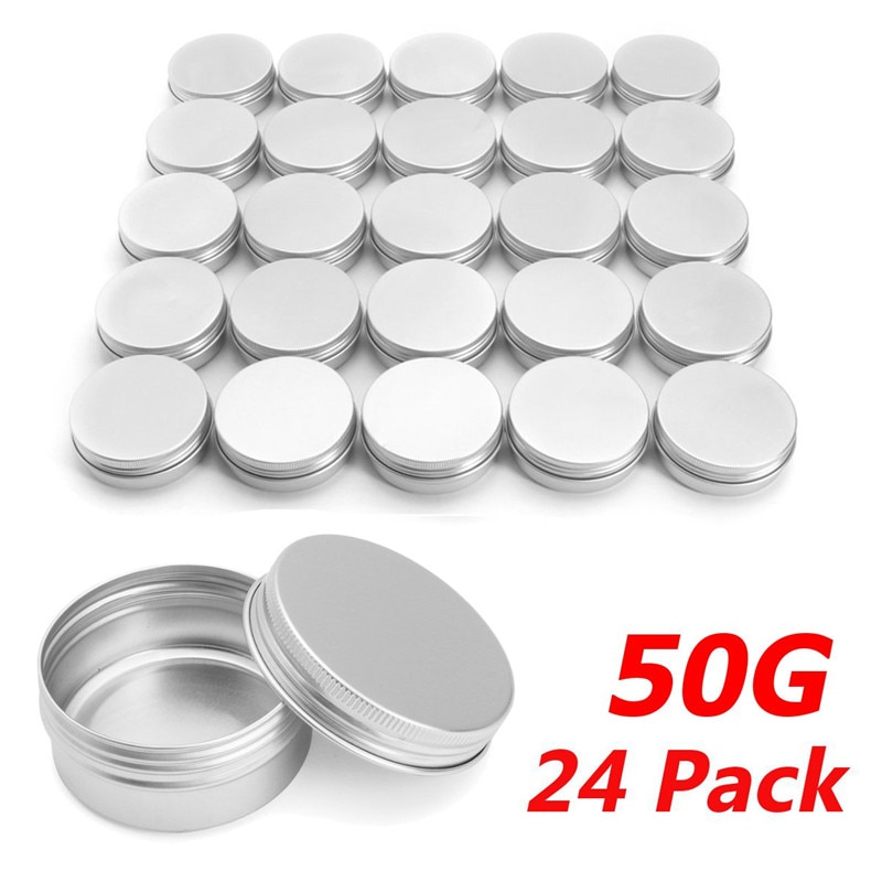 24/96pcs 50g Empty Refillable Bottles Aluminum Round Tin Cans Box Silver Cream Jar Pot Case Screw Thread Lid Lip Balm Container