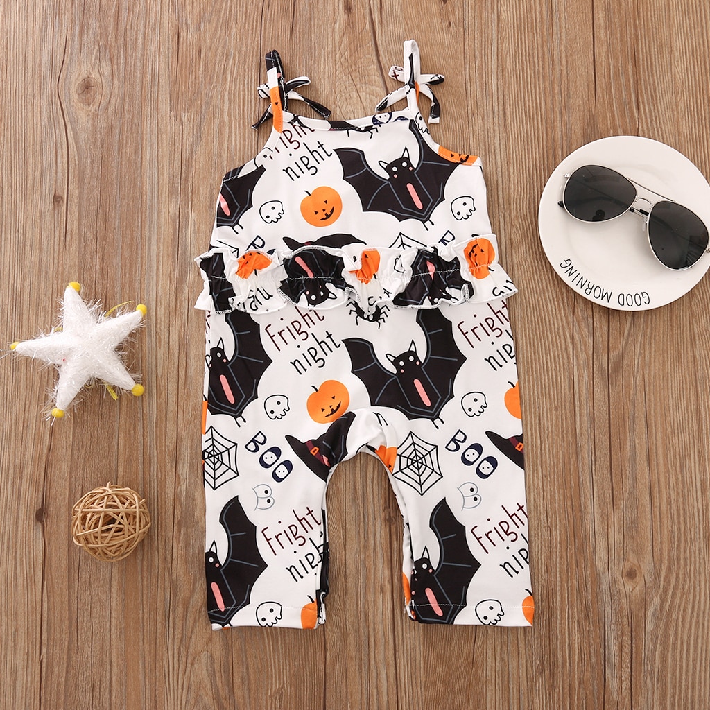 Fokusnorm halloween låve baby jenter takrenne rompers gresskar skrive ut ermeløse kausal jumpsuits 0-24m 4 stil