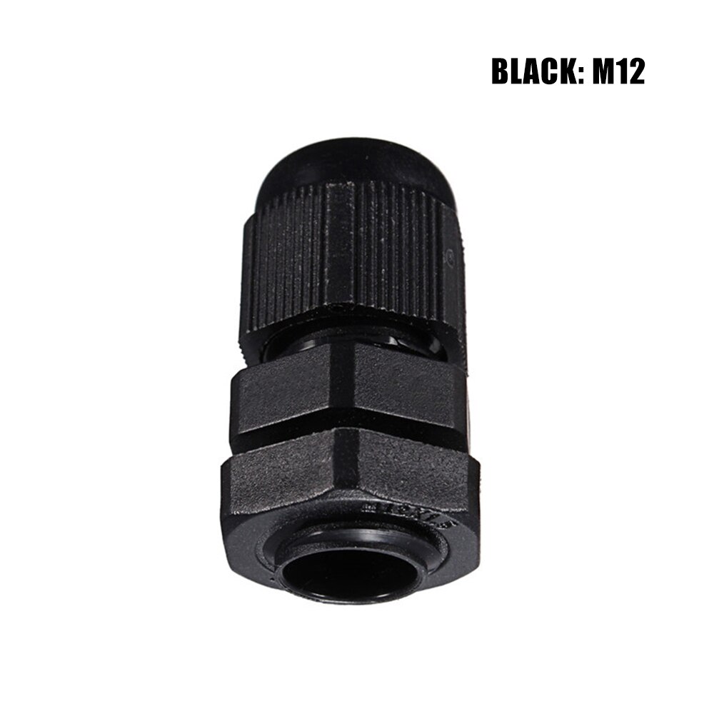 5Pcs Waterproof Cable Gland IP68 Metric M12 Cable Entry Strain Relief Cord Grip Black Nylon Plastic Connector