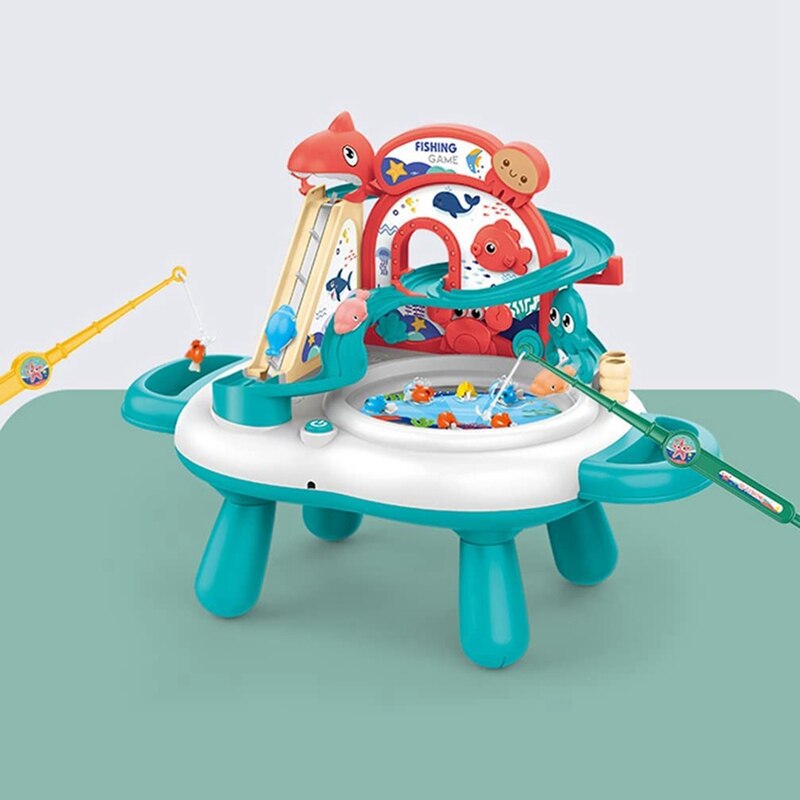 Magnetischer angeltisch, spielzeugfisch mit rutsche, sandkasten-aktivitätstisch, strandspielzeug ohne batterie mit treppenrutsche