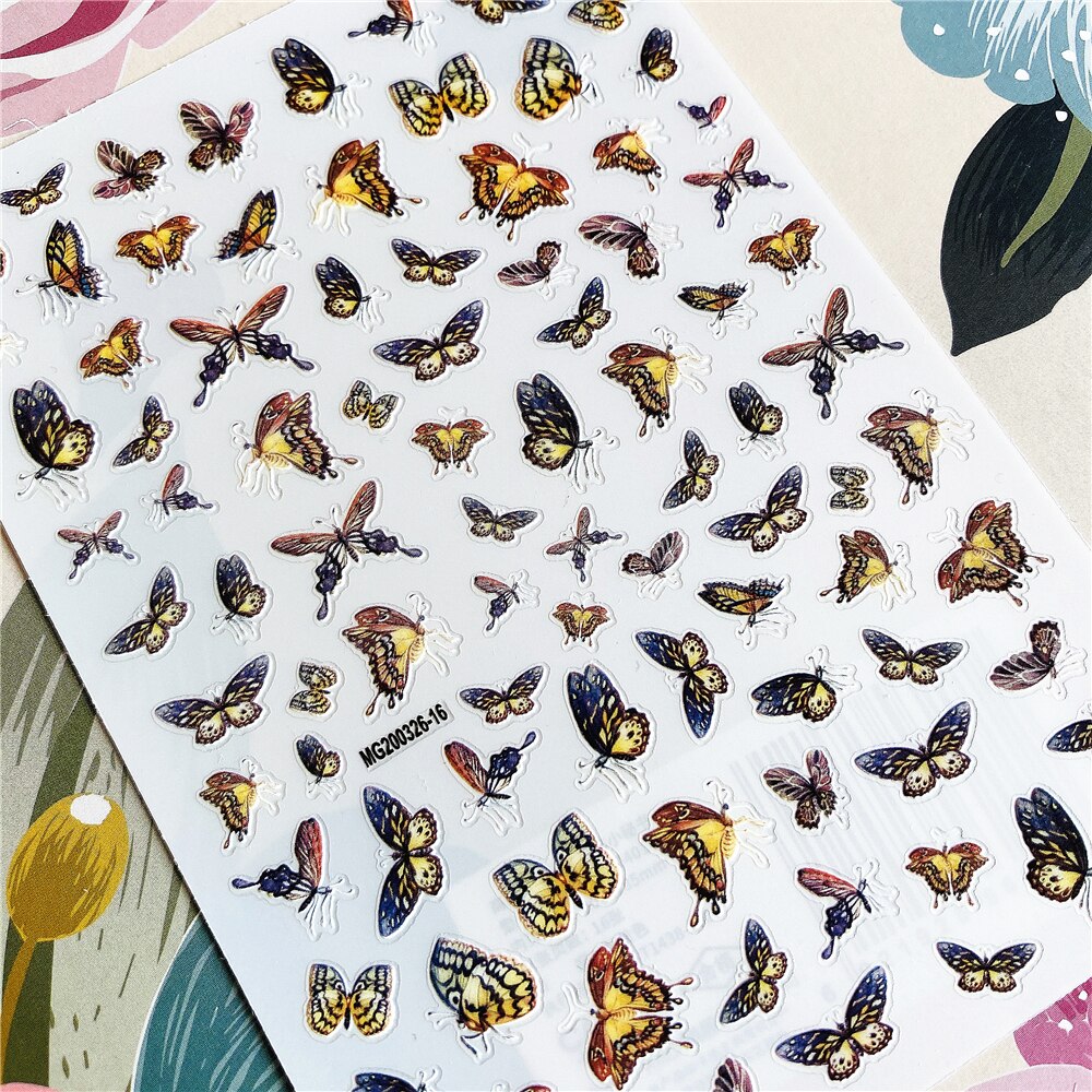 Mg200320-05 kleurrijke vlinders, zwevende vlinders, 3d lijm op de achterkant, nagelsticker, nageldecoratie, nagelkunst, nagelversiering
