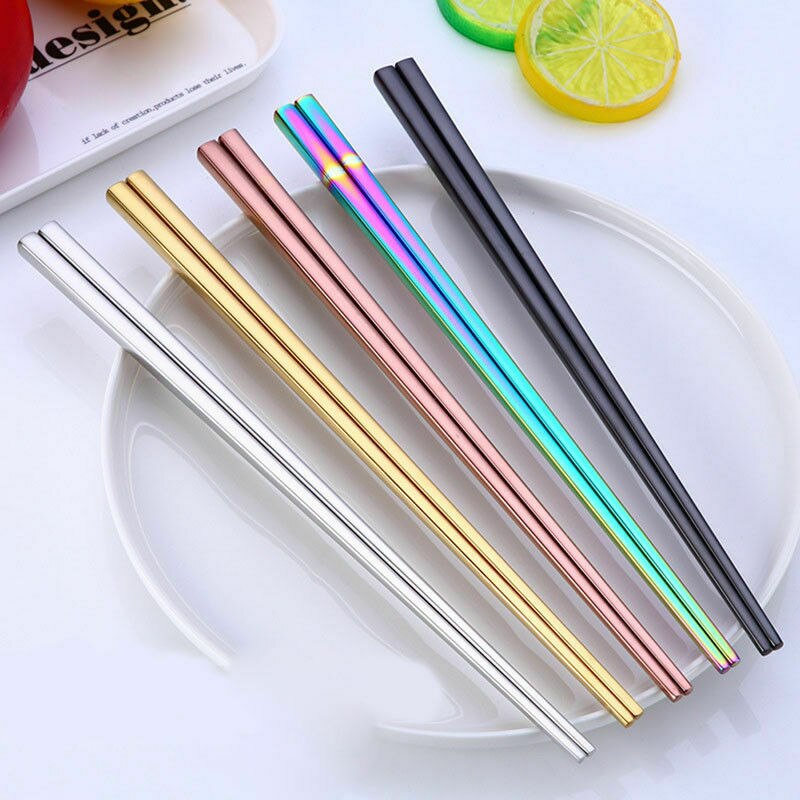 1 par spisepinner i rustfritt stål matpinner spisepinner kinesiske palillos japoneses gjenbrukbare spisepinner 23 cm