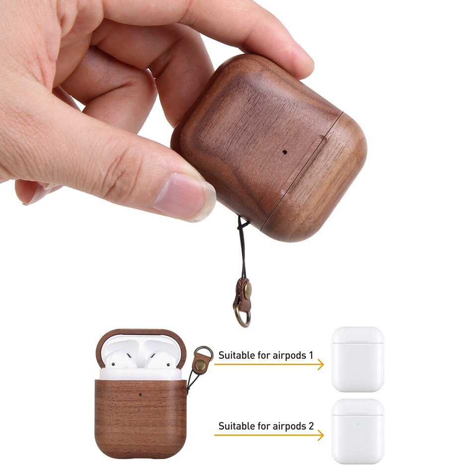AirPods Case - Natural Wood & Leather - For AirPods 1 & 2 - Handcrafted Protective Cover