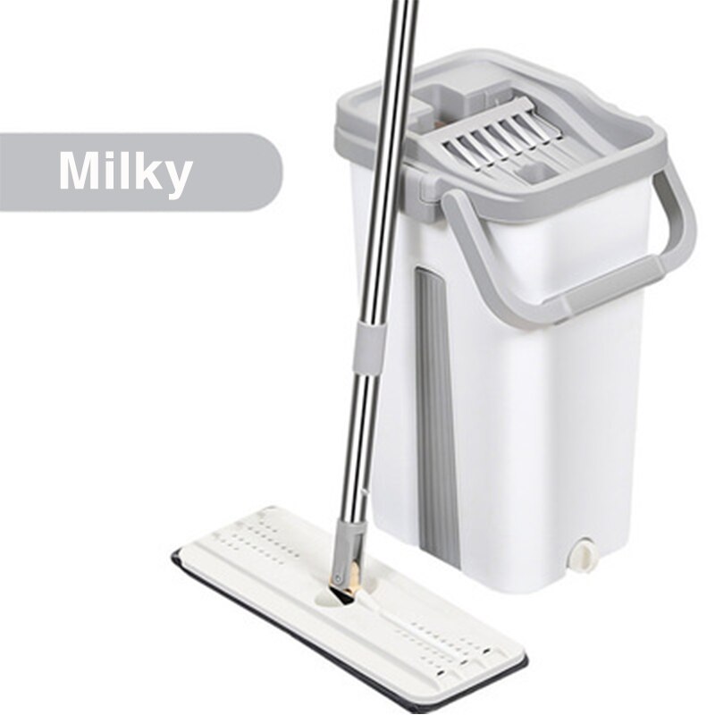 Automatic Spin Mop With Bucket Flat Squeeze Hand Free Wringing Magic Mop Microfiber Mop Pads Home Kitchen Floor Cleaning: Milky